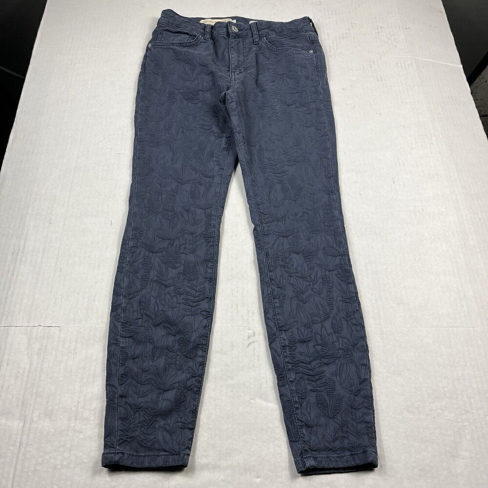 Pilcro and the Letterpress Skinny Pants Blue Jacquard High Rise Zip Up Size 27 4